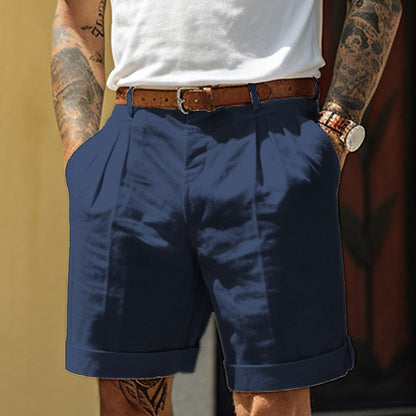 Men's Pleated Shorts with Relaxed Fit and Rolled Cuffs