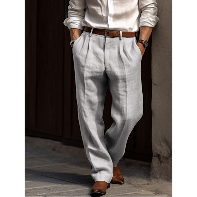 Men's Pleated Trousers with Belt Loops and Side Pockets, Regular Fit