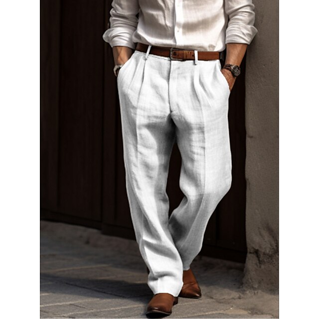 Men's Pleated Trousers with Belt Loops and Side Pockets, Regular Fit