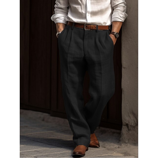 Men's Pleated Trousers with Belt Loops and Side Pockets, Regular Fit