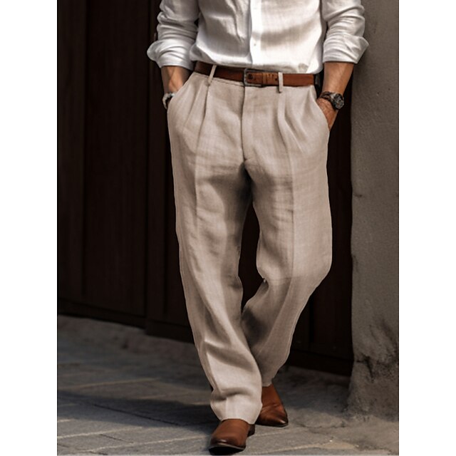 Men's Pleated Trousers with Belt Loops and Side Pockets, Regular Fit