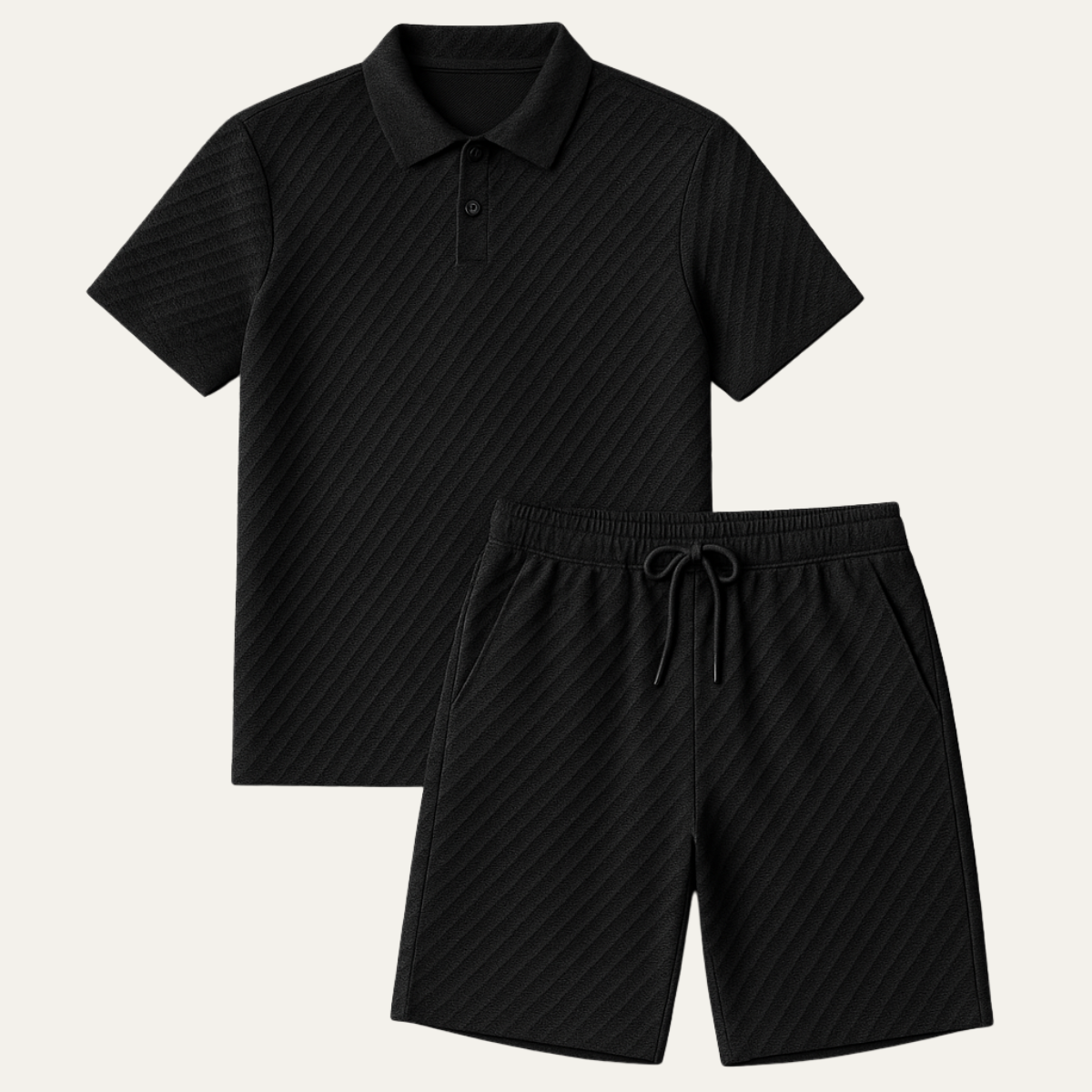 Men's Polo Shirt and Shorts Set Short Sleeve with Textured Jacquard Pattern