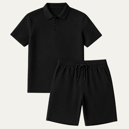 Men's Polo Shirt and Shorts Set Short Sleeve with Textured Jacquard Pattern