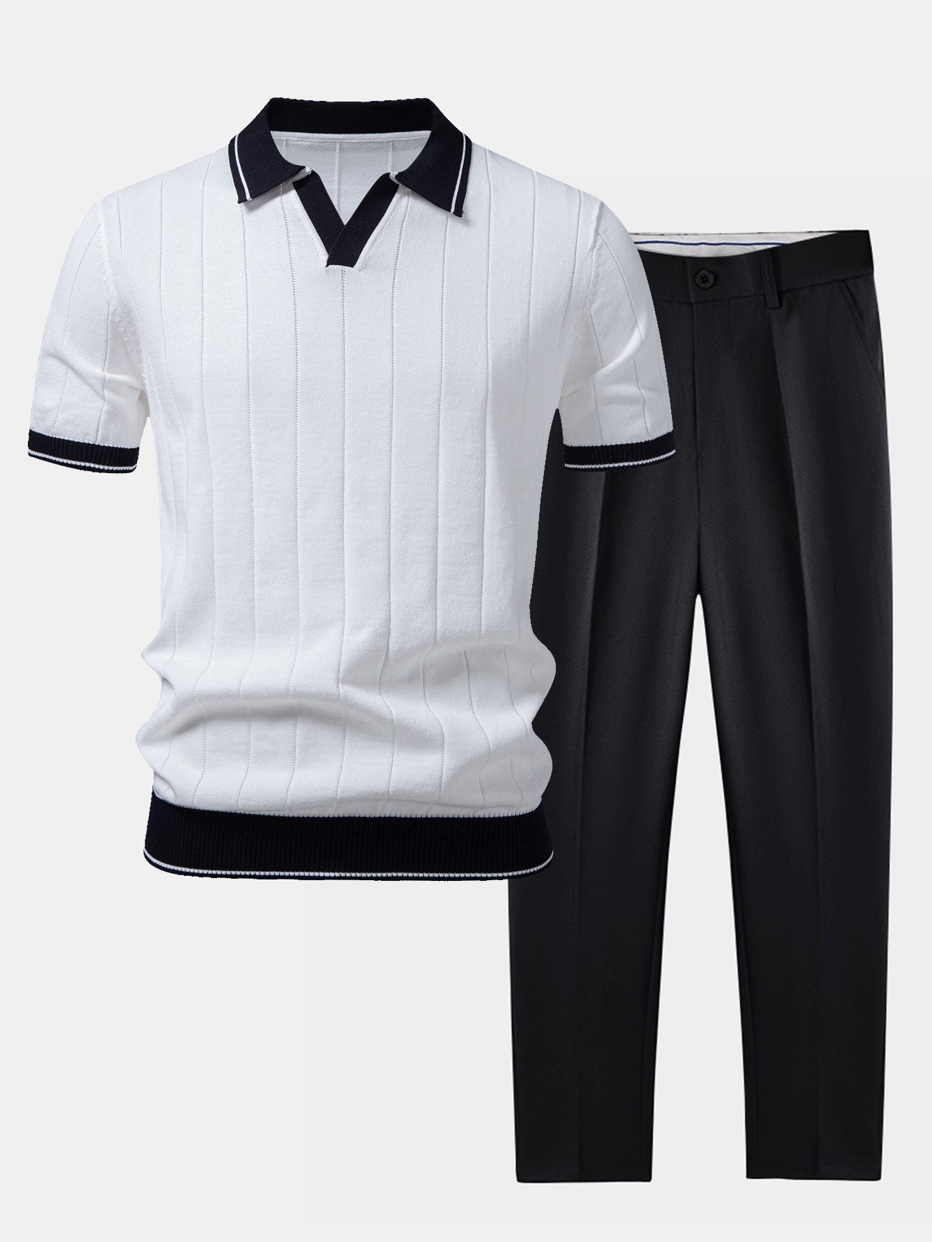 Men's Polo Shirt and Tapered Trousers Co-ord Set with Contrast Trim
