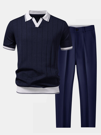 Men's Polo Shirt and Tapered Trousers Co-ord Set with Contrast Trim