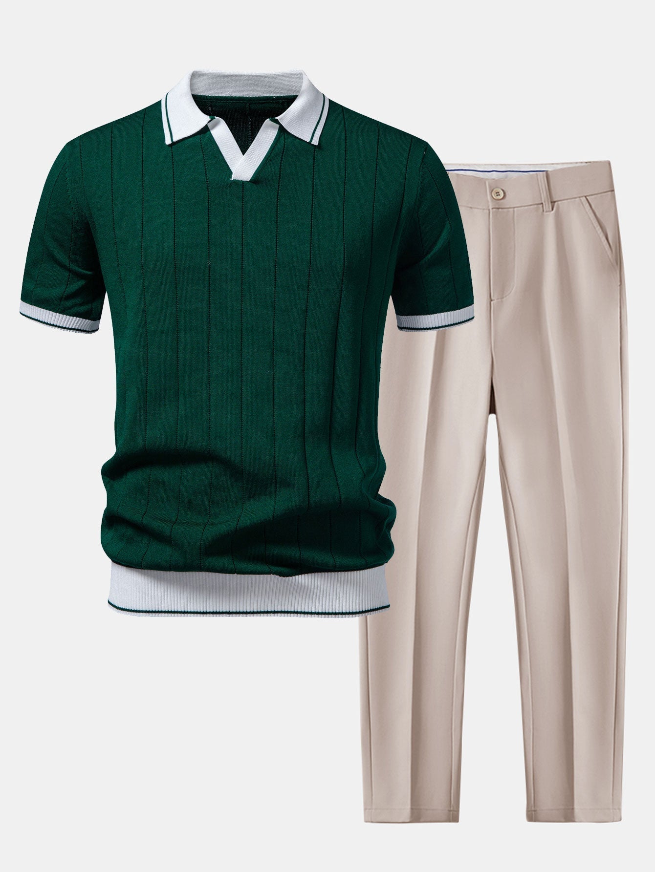 Men's Polo Shirt and Tapered Trousers Co-ord Set with Contrast Trim