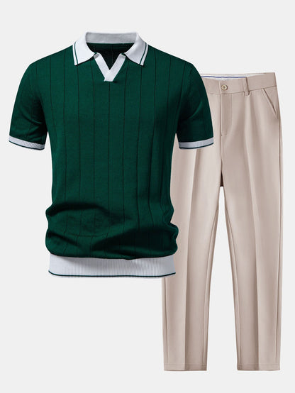 Men's Polo Shirt and Tapered Trousers Co-ord Set with Contrast Trim