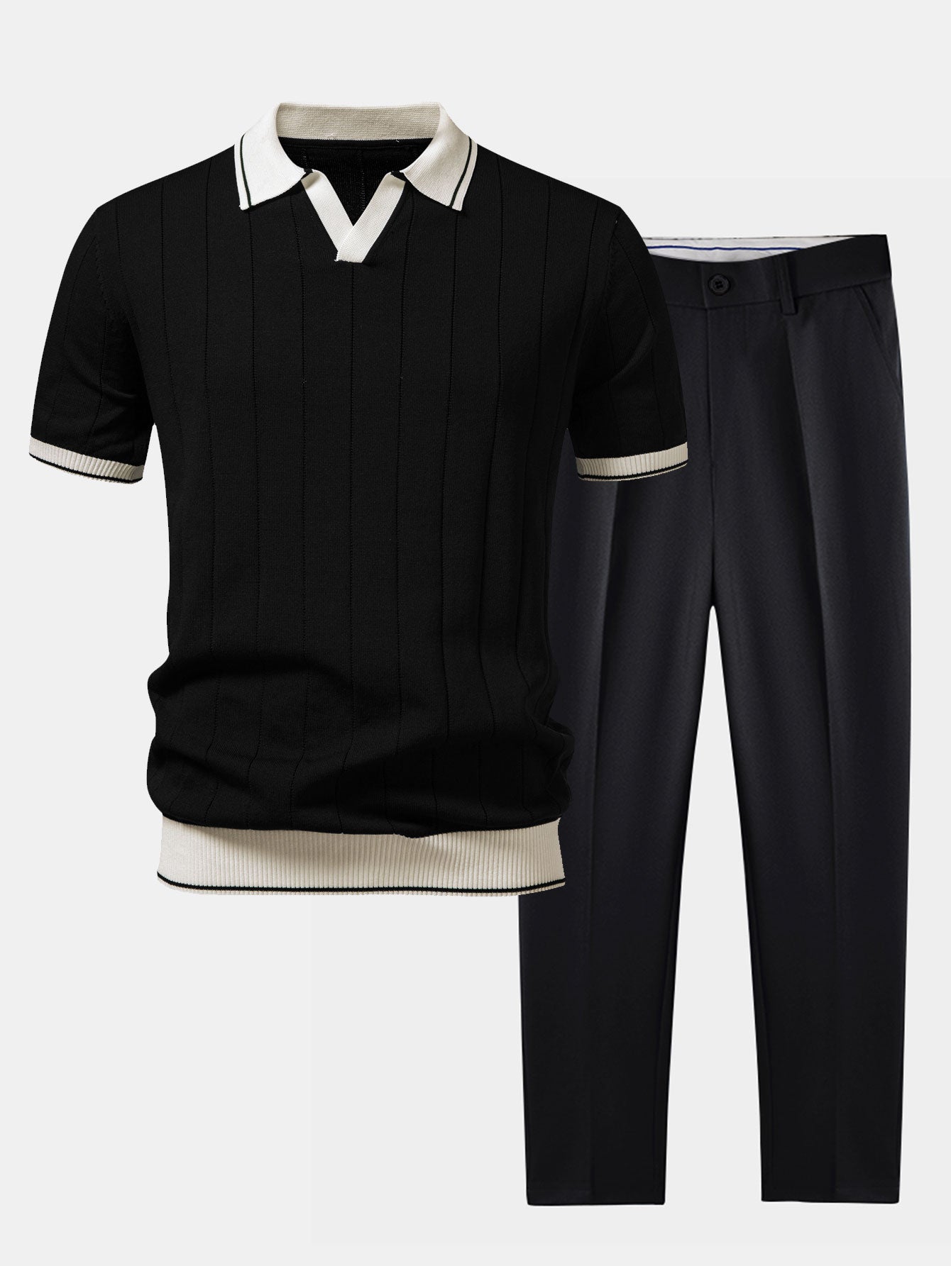 Men's Polo Shirt and Tapered Trousers Co-ord Set with Contrast Trim