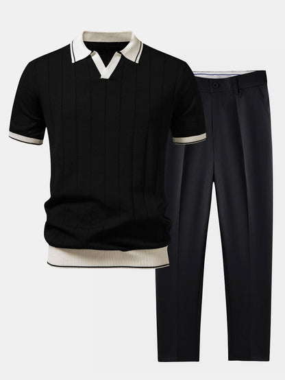 Men's Polo Shirt and Tapered Trousers Co-ord Set with Contrast Trim
