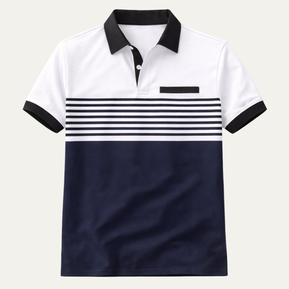 Men's Polo Shirt Short Sleeve with Collar, Striped Color Block Slim Fit
