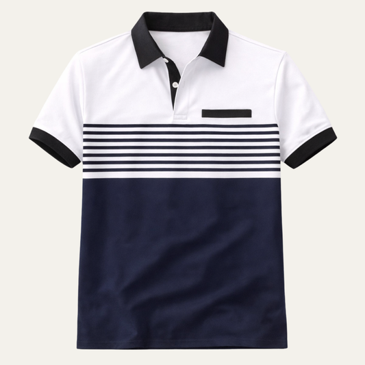 Men's Polo Shirt Short Sleeve with Collar, Striped Color Block Slim Fit
