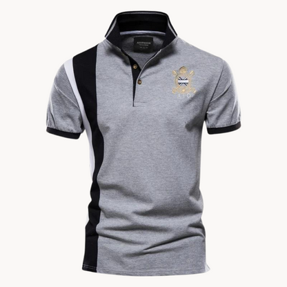 Men's Polo Shirt Short Sleeve with Contrast Panel and Embroidered Crest
