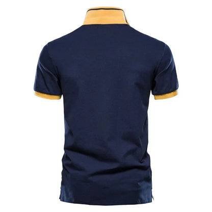 Men's Polo Shirt Short Sleeve with Contrast Panel and Embroidered Crest