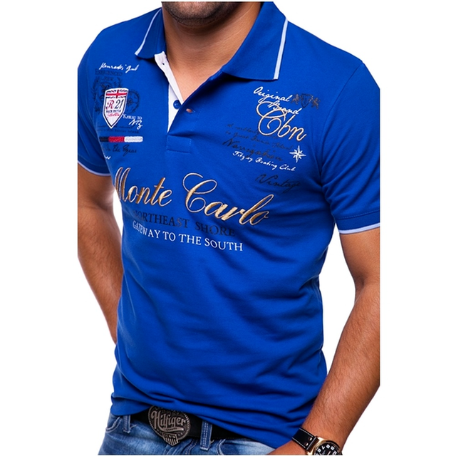 Men's Polo Shirt Short Sleeve with Contrast Trim and Graphic Print