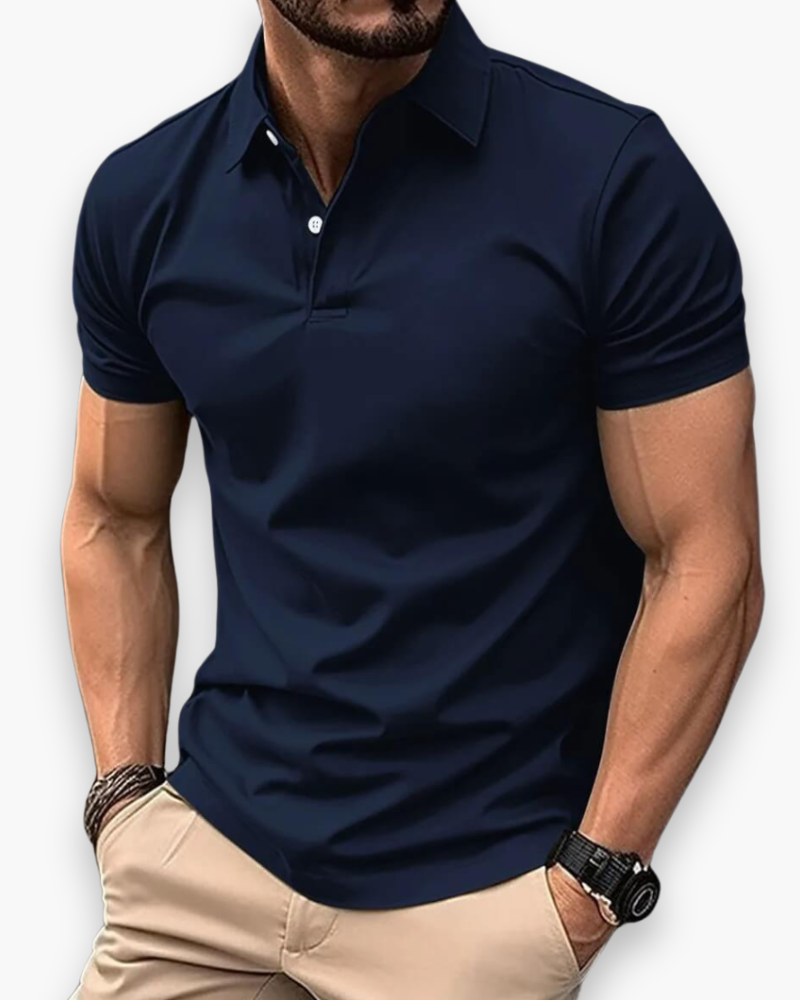 Men's Polo Shirt Short Sleeve with Spread Collar and Slim Fit