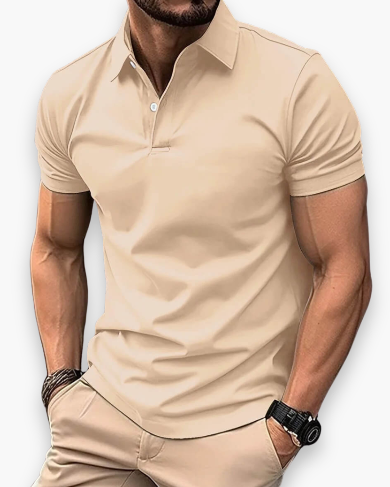 Men's Polo Shirt Short Sleeve with Spread Collar and Slim Fit