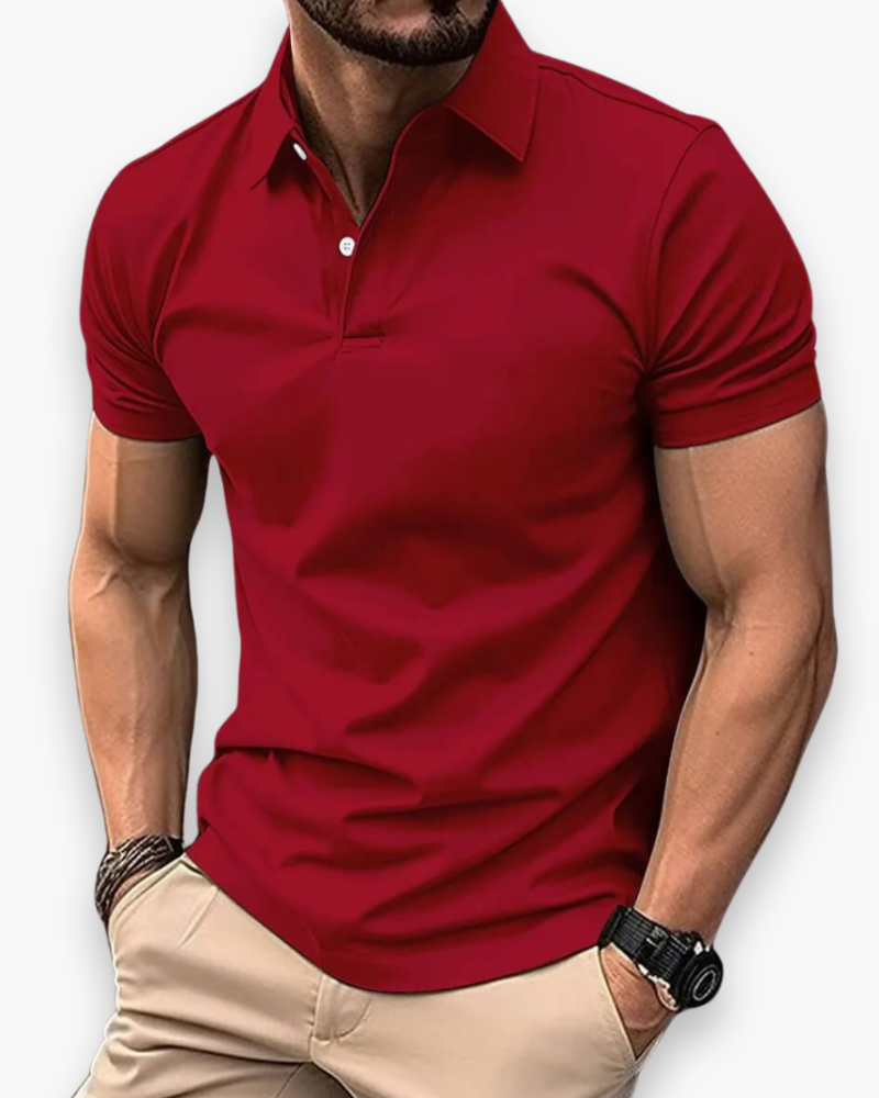 Men's Polo Shirt Short Sleeve with Spread Collar and Slim Fit