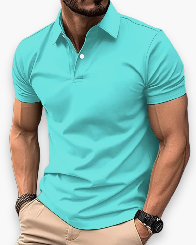 Men's Polo Shirt Short Sleeve with Spread Collar and Slim Fit