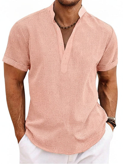 Men's Polo Shirt Short Sleeve with V-Neck and Button Placket