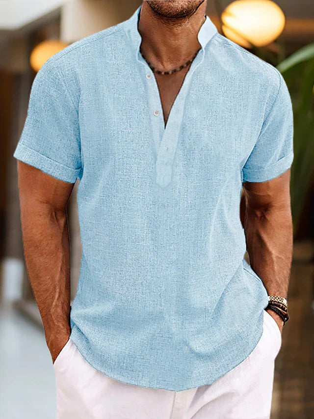 Men's Polo Shirt Short Sleeve with V-Neck and Button Placket