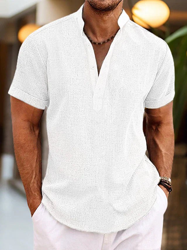 Men's Polo Shirt Short Sleeve with V-Neck and Button Placket