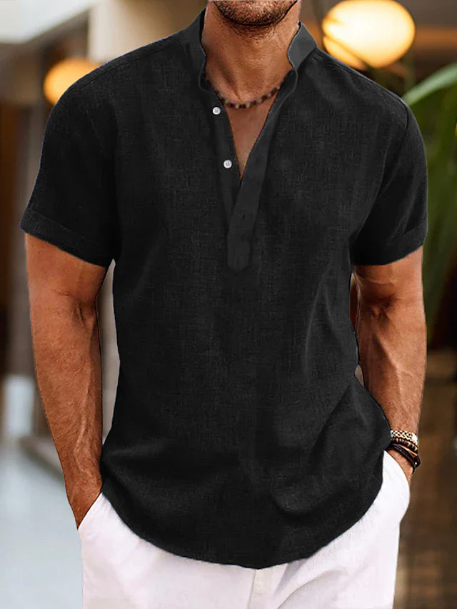 Men's Polo Shirt Short Sleeve with V-Neck and Button Placket