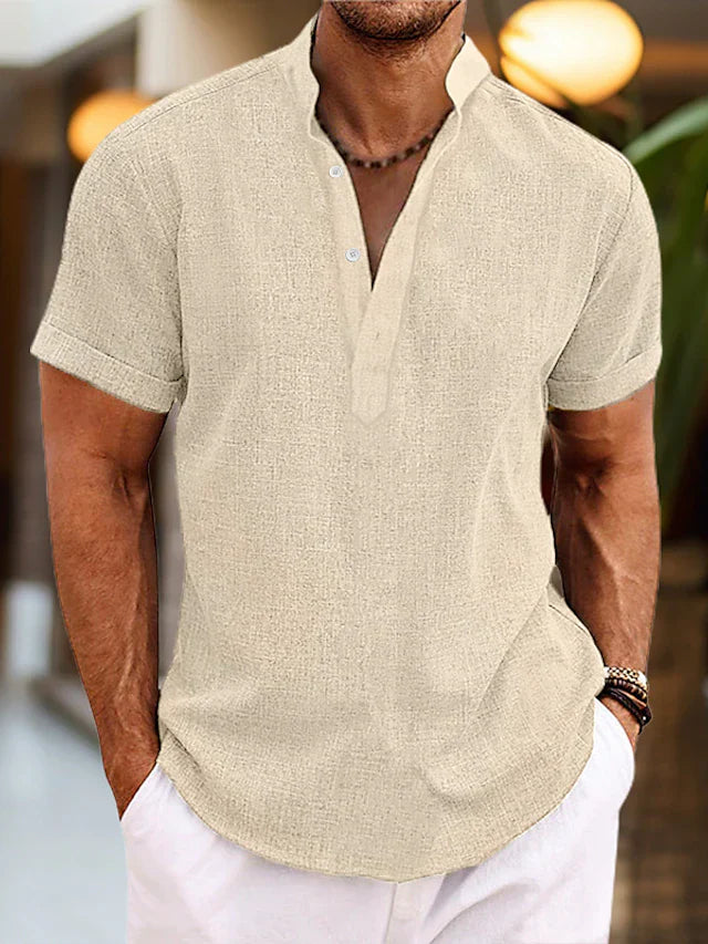 Men's Polo Shirt Short Sleeve with V-Neck and Button Placket