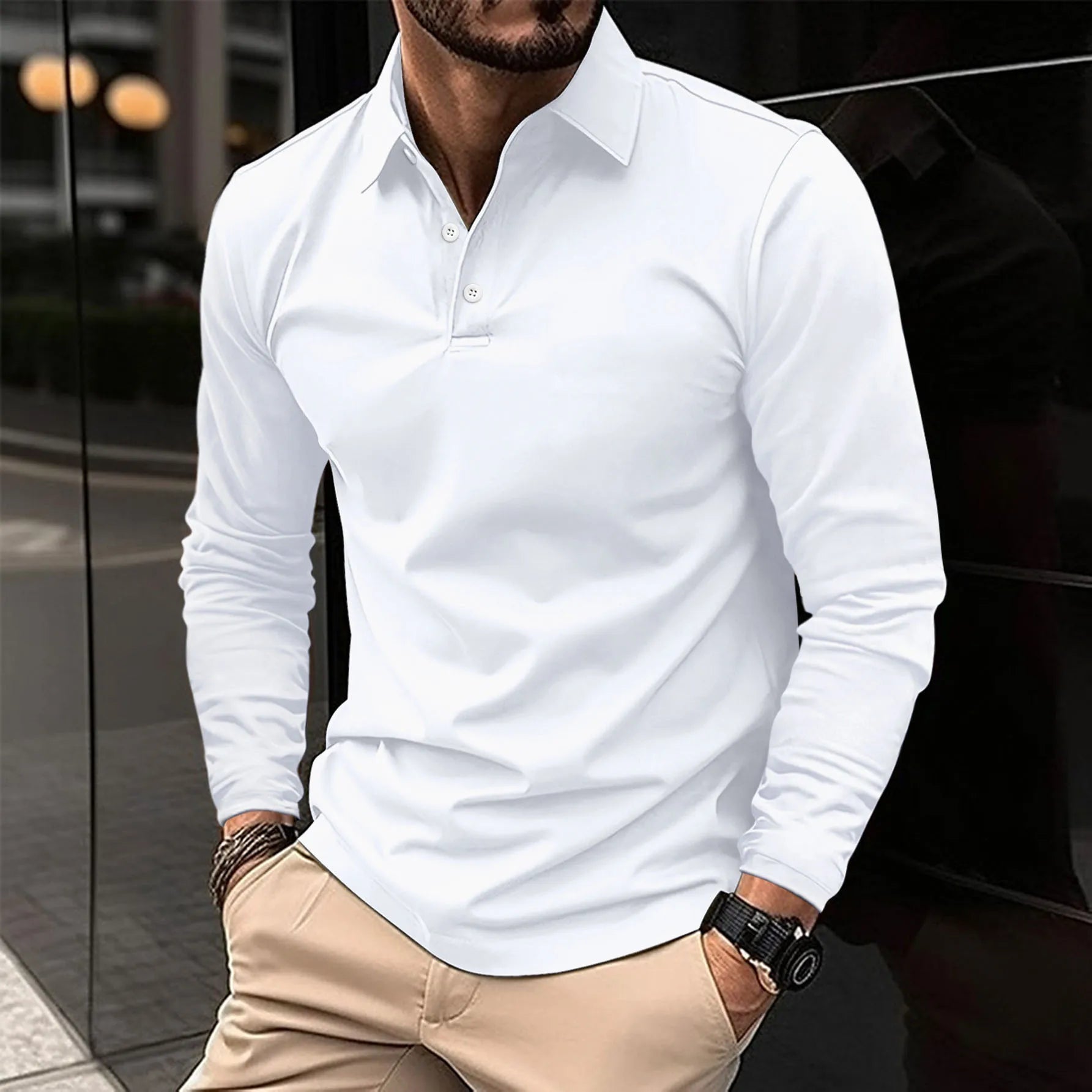 Men's Polo Shirt with Long Sleeves and Classic Collar