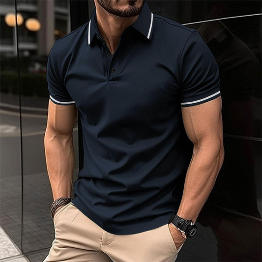 Men's Polo Shirt with Short Sleeves and Contrast Stripe Collar