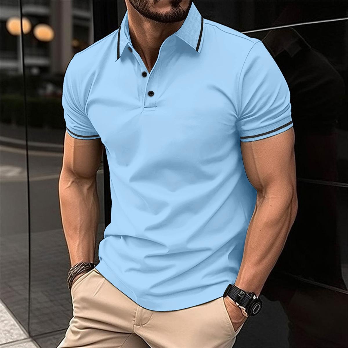 Men's Polo Shirt with Short Sleeves and Contrast Stripe Collar