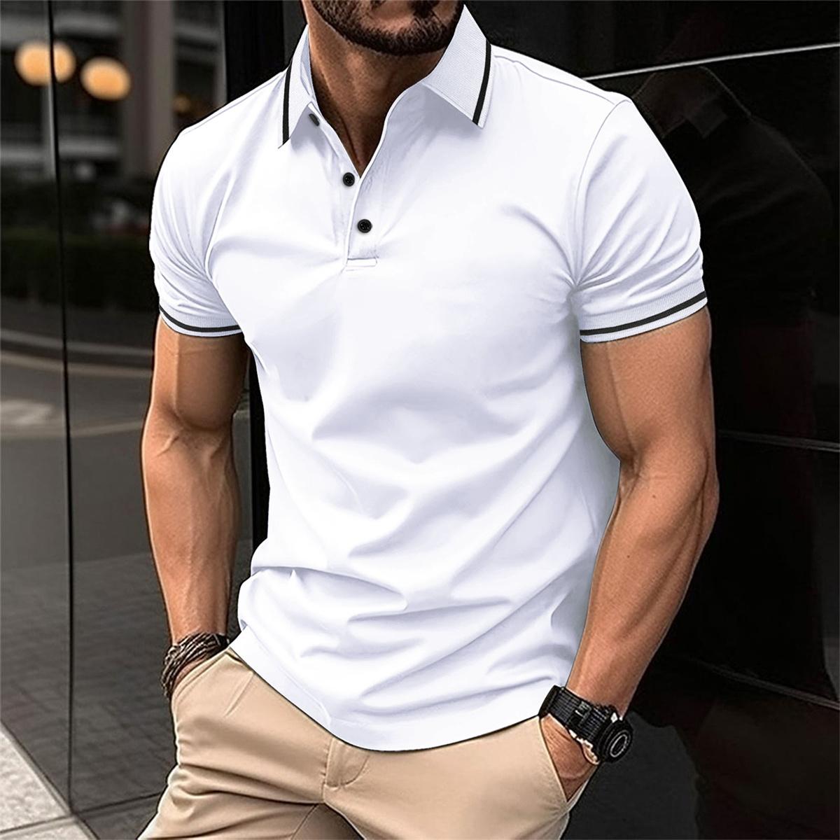 Men's Polo Shirt with Short Sleeves and Contrast Stripe Collar