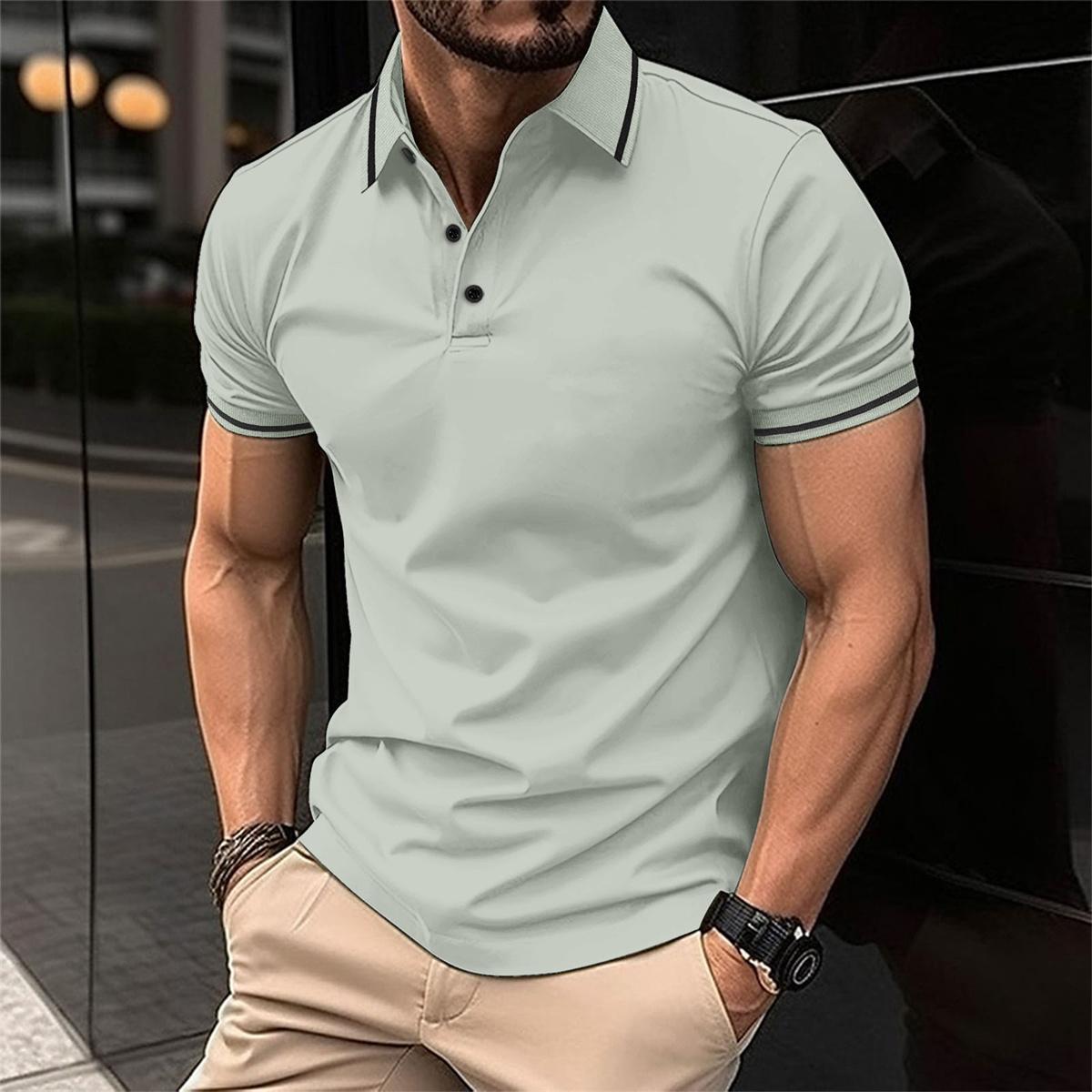 Men's Polo Shirt with Short Sleeves and Contrast Stripe Collar