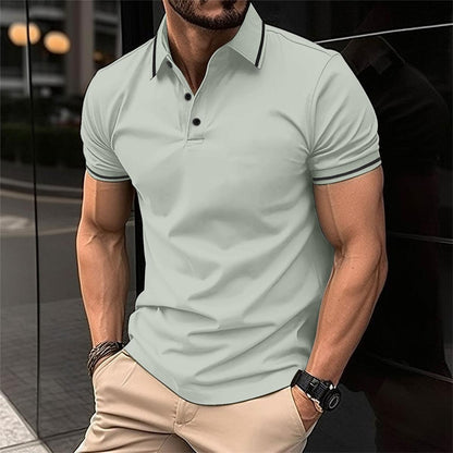 Men's Polo Shirt with Short Sleeves and Contrast Stripe Collar