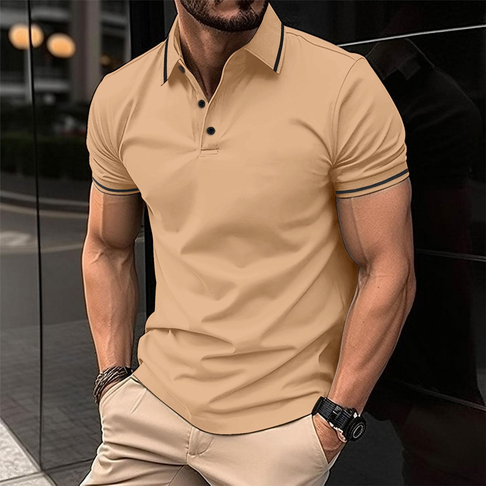 Men's Polo Shirt with Short Sleeves and Contrast Stripe Collar