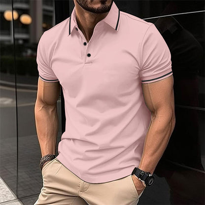 Men's Polo Shirt with Short Sleeves and Contrast Stripe Collar