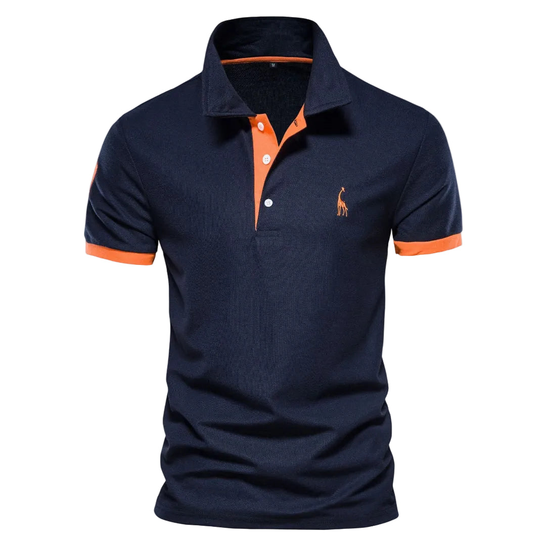 Men's Polo Shirt with Short Sleeves and Contrast Trim with Giraffe Embroidery