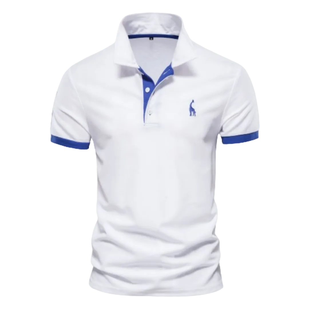 Men's Polo Shirt with Short Sleeves and Contrast Trim with Giraffe Embroidery