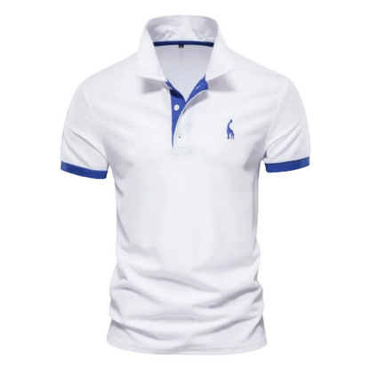 Men's Polo Shirt with Short Sleeves and Contrast Trim with Giraffe Embroidery