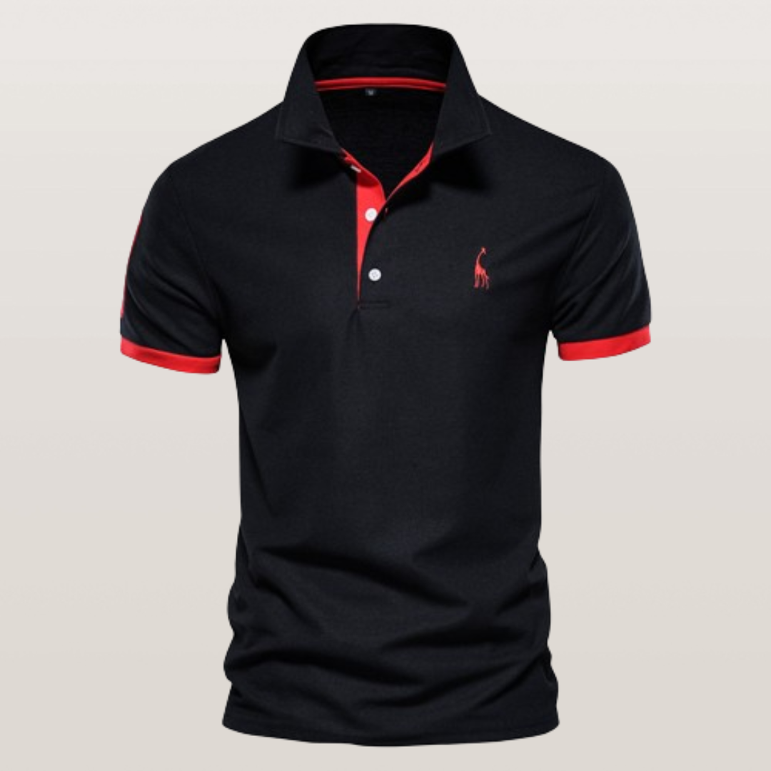 Men's Polo Shirt with Short Sleeves and Contrast Trim with Giraffe Embroidery