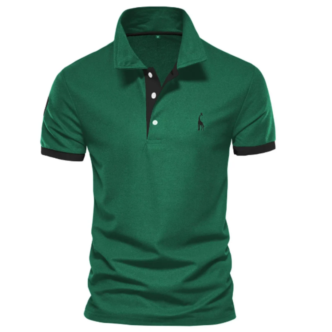 Men's Polo Shirt with Short Sleeves and Contrast Trim with Giraffe Embroidery
