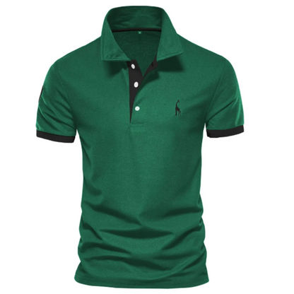 Men's Polo Shirt with Short Sleeves and Contrast Trim with Giraffe Embroidery