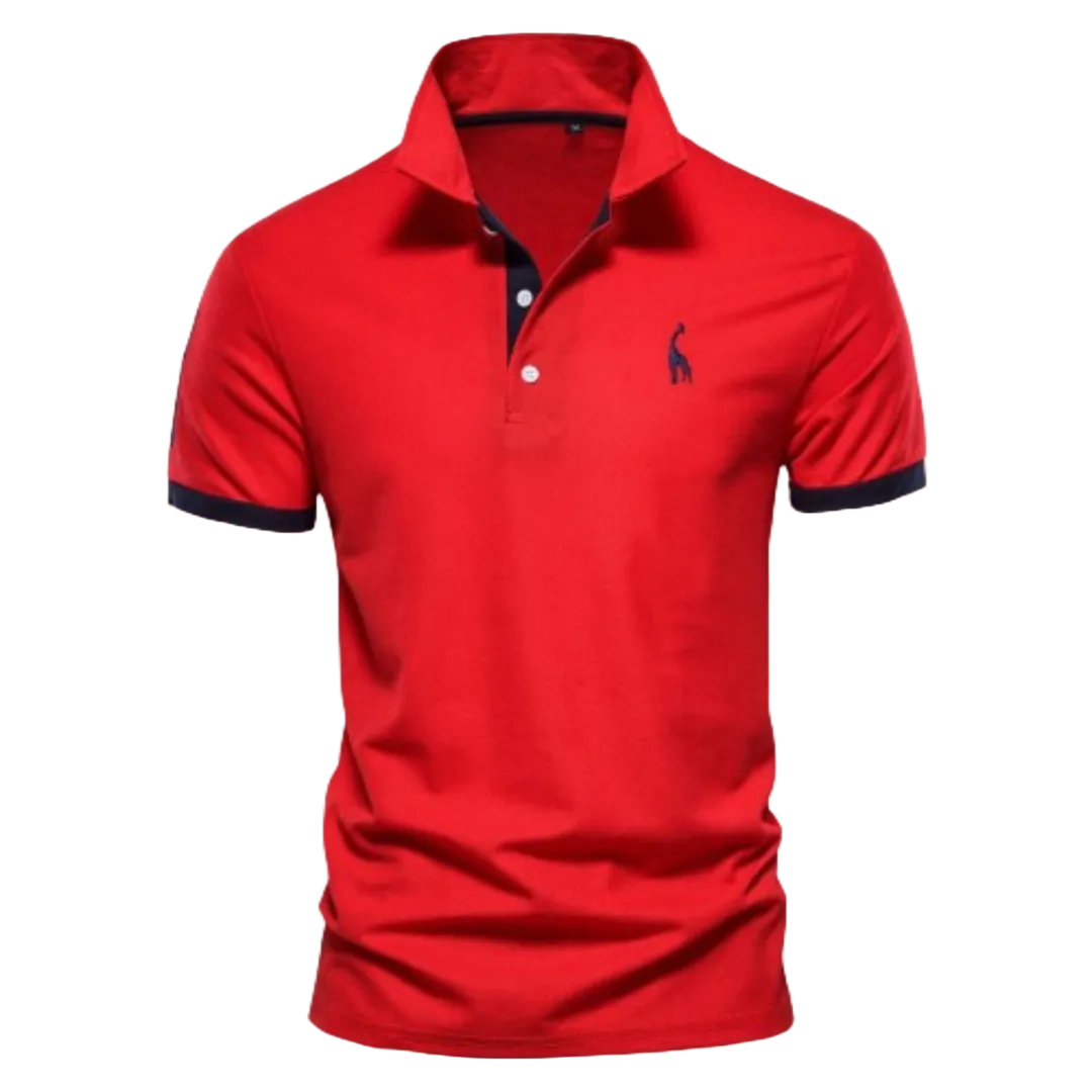 Men's Polo Shirt with Short Sleeves and Contrast Trim with Giraffe Embroidery
