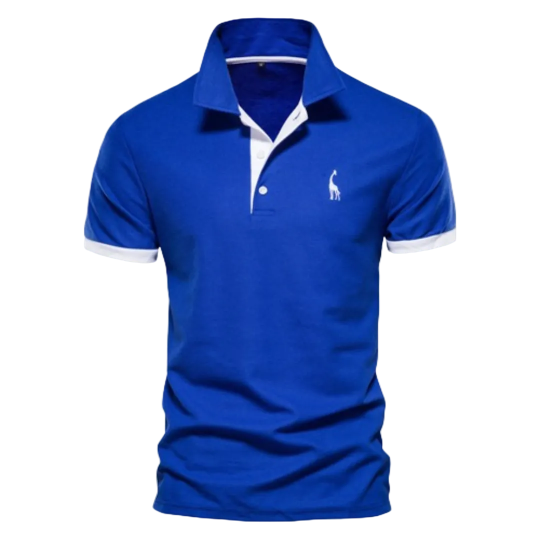 Men's Polo Shirt with Short Sleeves and Contrast Trim with Giraffe Embroidery