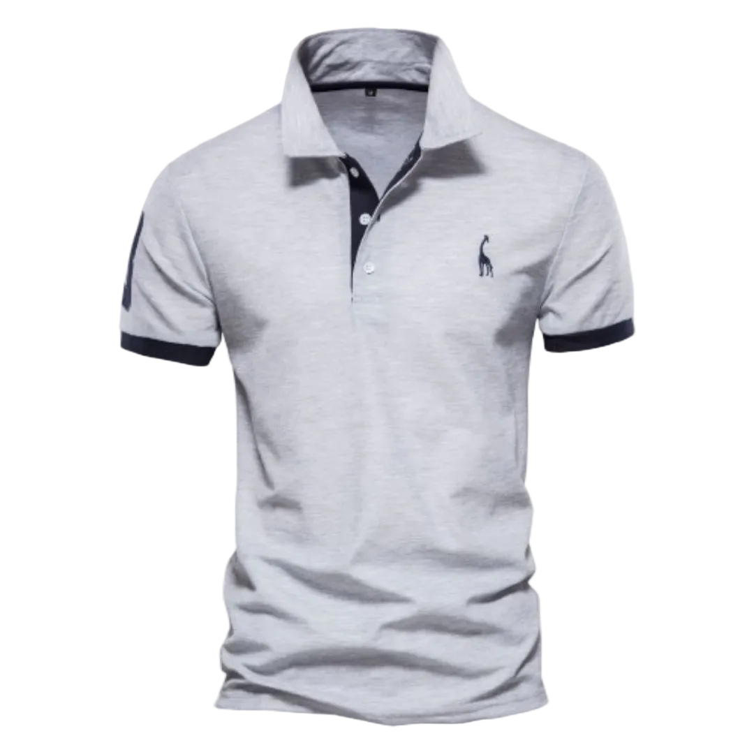 Men's Polo Shirt with Short Sleeves and Contrast Trim with Giraffe Embroidery
