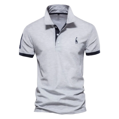 Men's Polo Shirt with Short Sleeves and Contrast Trim with Giraffe Embroidery