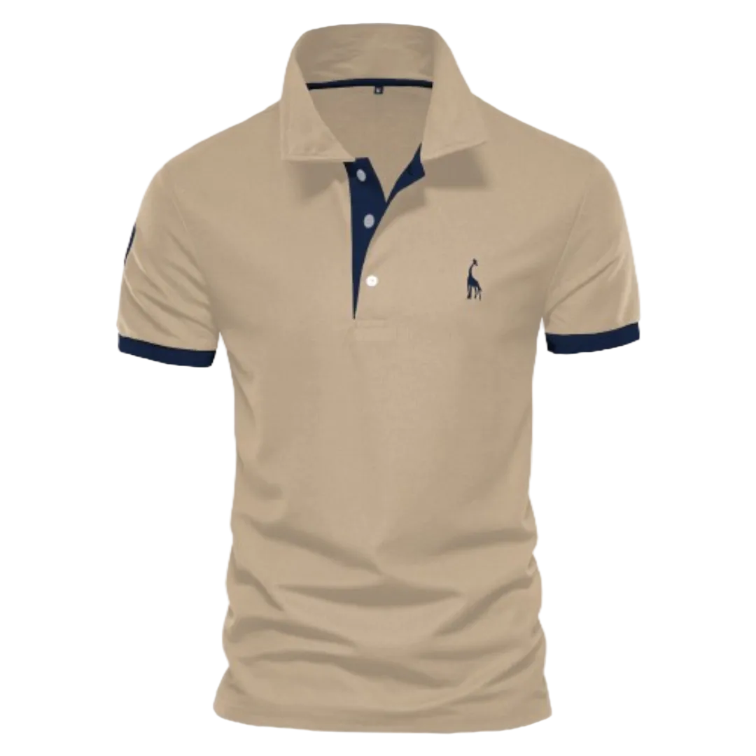 Men's Polo Shirt with Short Sleeves and Contrast Trim with Giraffe Embroidery