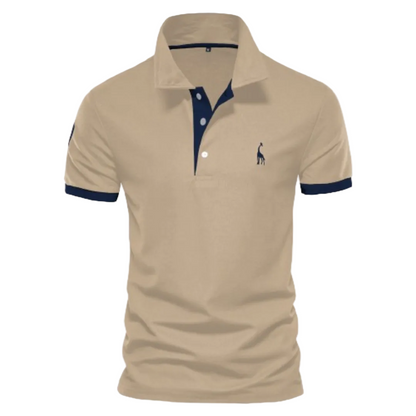 Men's Polo Shirt with Short Sleeves and Contrast Trim with Giraffe Embroidery