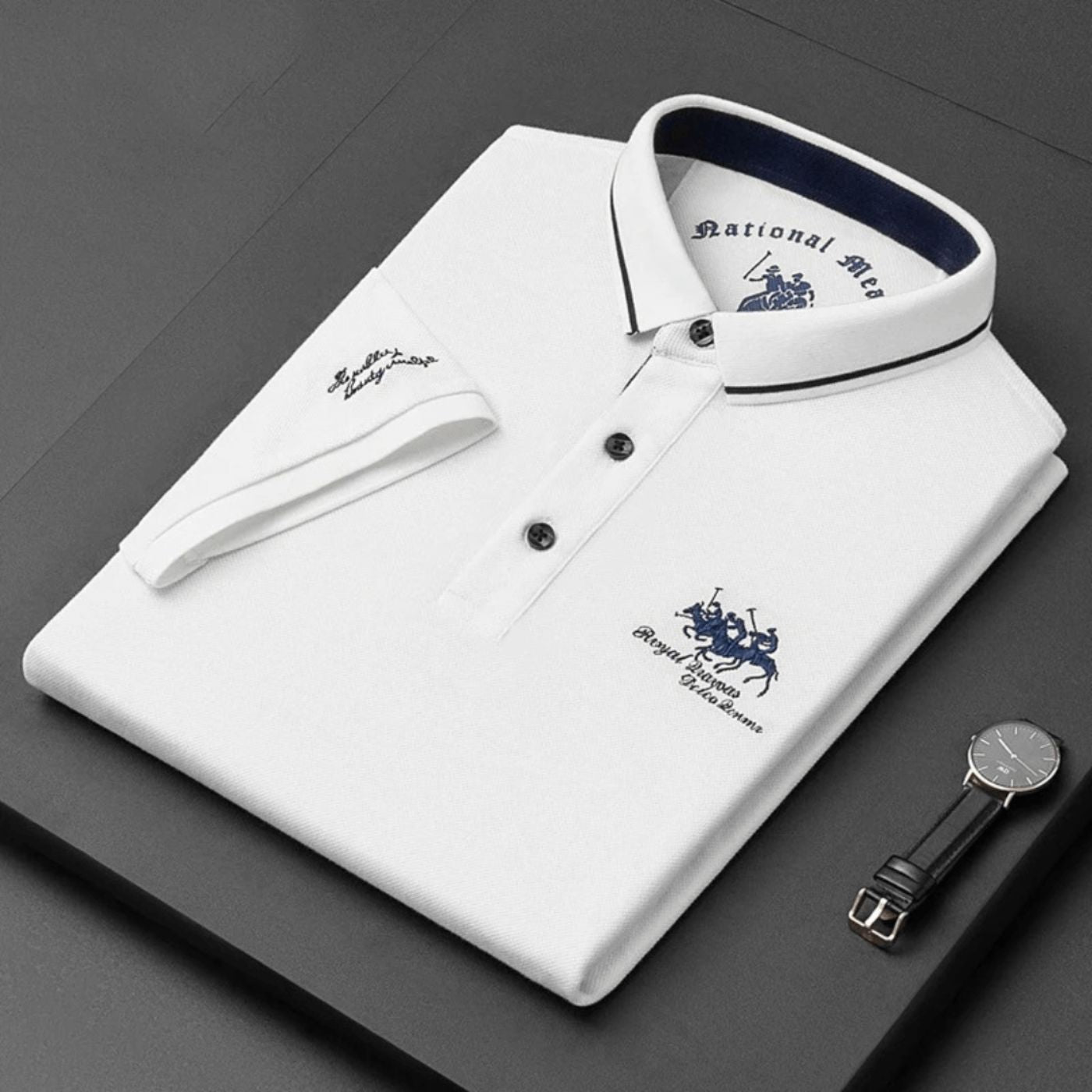 Men's Polo Shirt with Short Sleeves and Embroidered Chest Logo