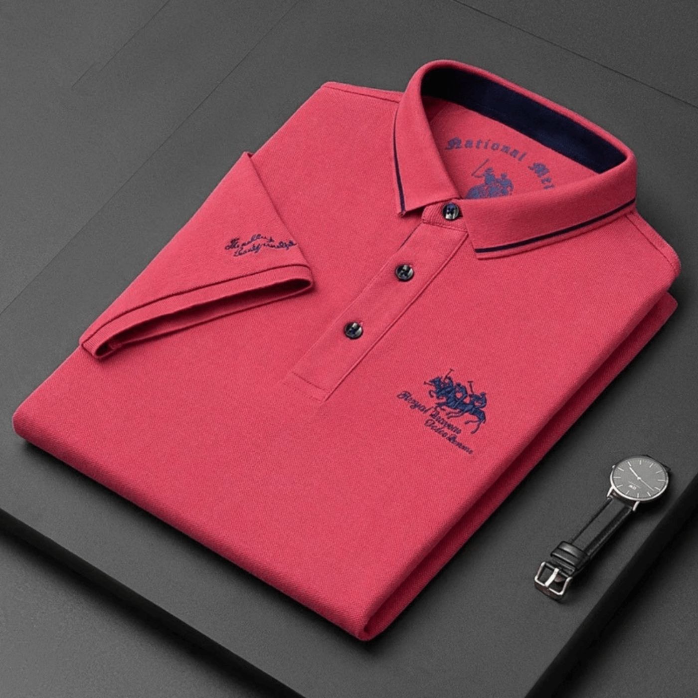 Men's Polo Shirt with Short Sleeves and Embroidered Chest Logo