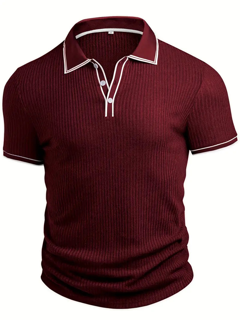Men's Polo Shirt with Short Sleeves, Ribbed Texture and Contrast Tipping